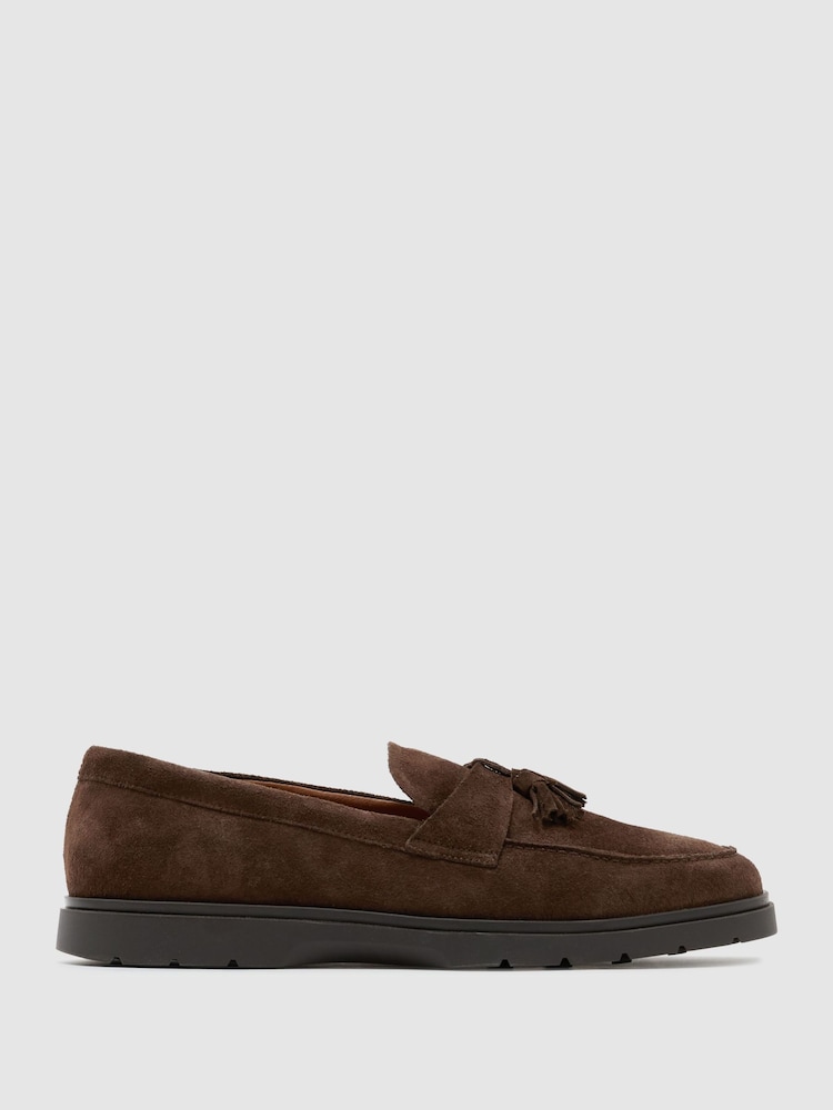 Reiss Dark Brown Jimmy Suede Tassel Loafers - Image 2 of 5