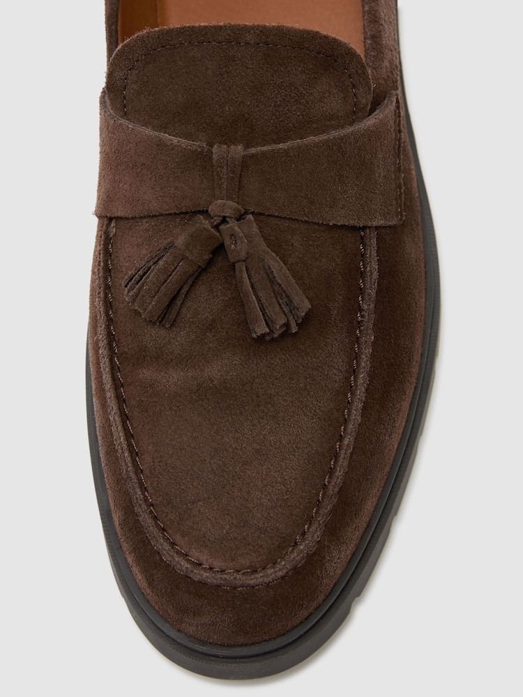 Reiss Dark Brown Jimmy Suede Tassel Loafers - Image 5 of 5