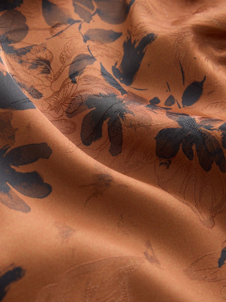 Rust Brown Floral Jacquard Satin Maxi Fringe Detail Sarong - Image 10 of 10