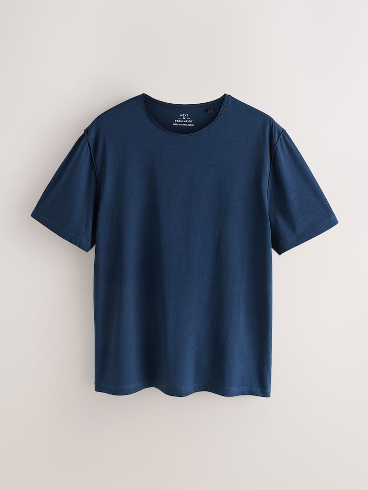 Azul marino - Lightweight Slub Raw Edge Neck T-Shirt - Imagen 1 de 3