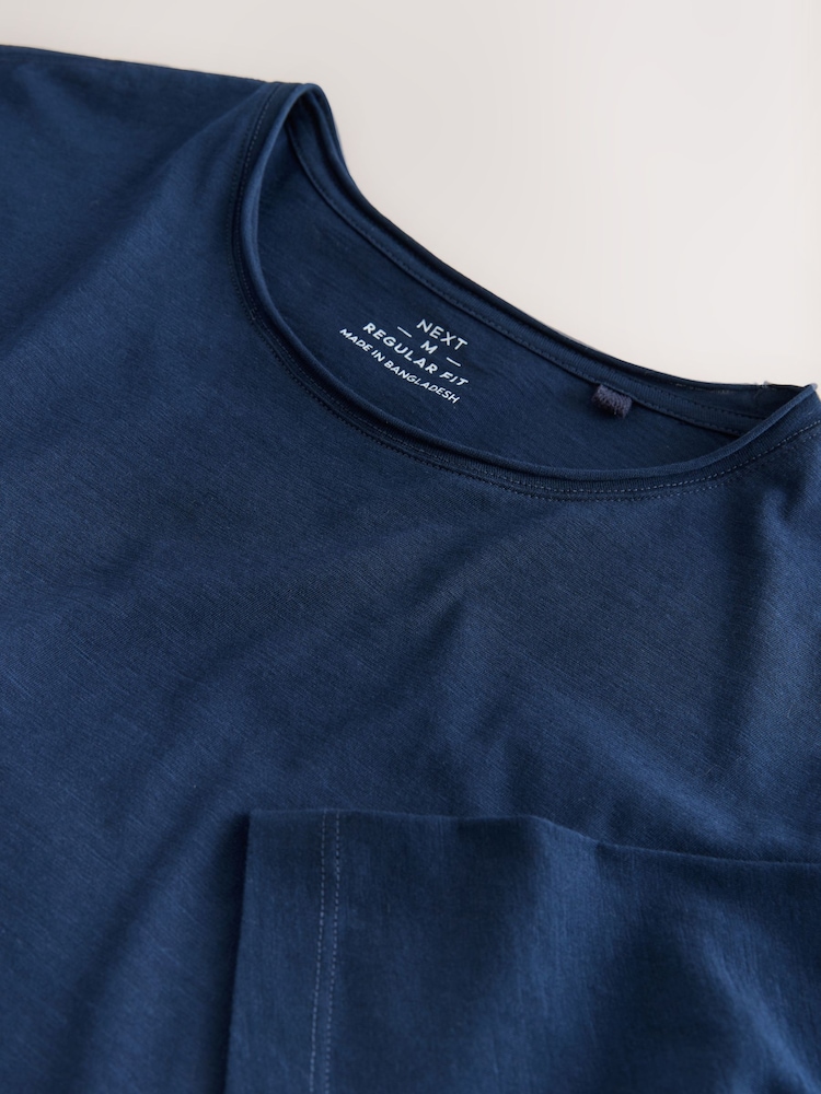 Azul marino - Lightweight Slub Raw Edge Neck T-Shirt - Imagen 2 de 3