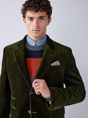 Оливково-зелений - Signature Tailored Fit Pontoglio Italian Cotton Corduroy Suit Jacket - Image 1 of 11