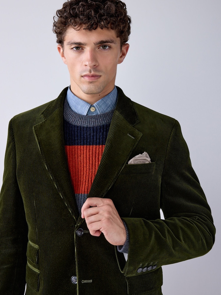 Оливково-зелений - Signature Tailored Fit Pontoglio Italian Cotton Corduroy Suit Jacket - Image 1 of 11 Оливково-зелений - Signature Tailored Fit Pontoglio Italian Cotton Corduroy Suit Jacket - Image 1 of 11
