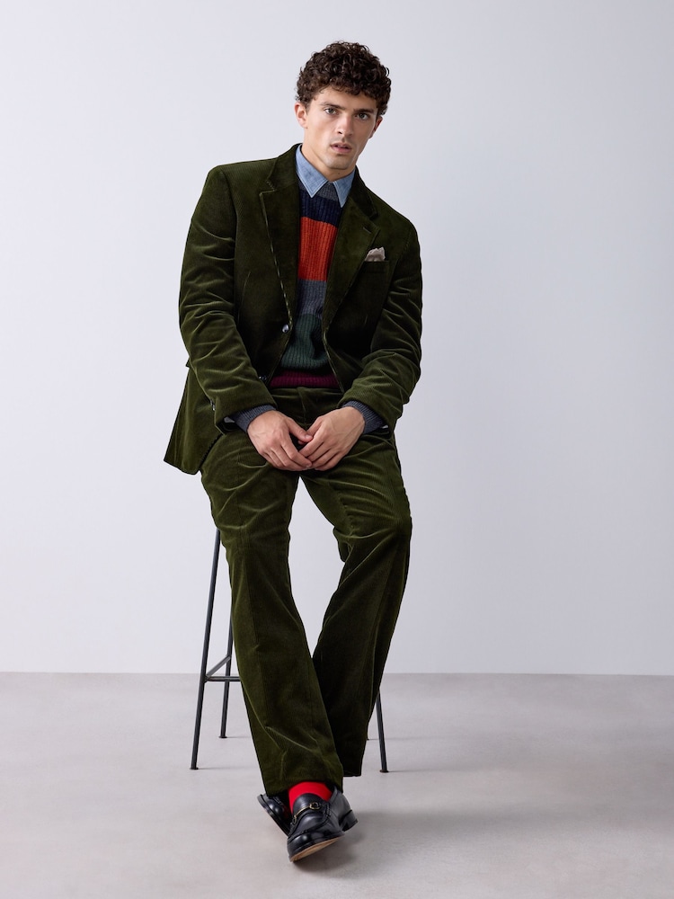Оливково-зелений - Signature Tailored Fit Pontoglio Italian Cotton Corduroy Suit Jacket - Image 2 of 11 Оливково-зелений - Signature Tailored Fit Pontoglio Italian Cotton Corduroy Suit Jacket - Image 2 of 11
