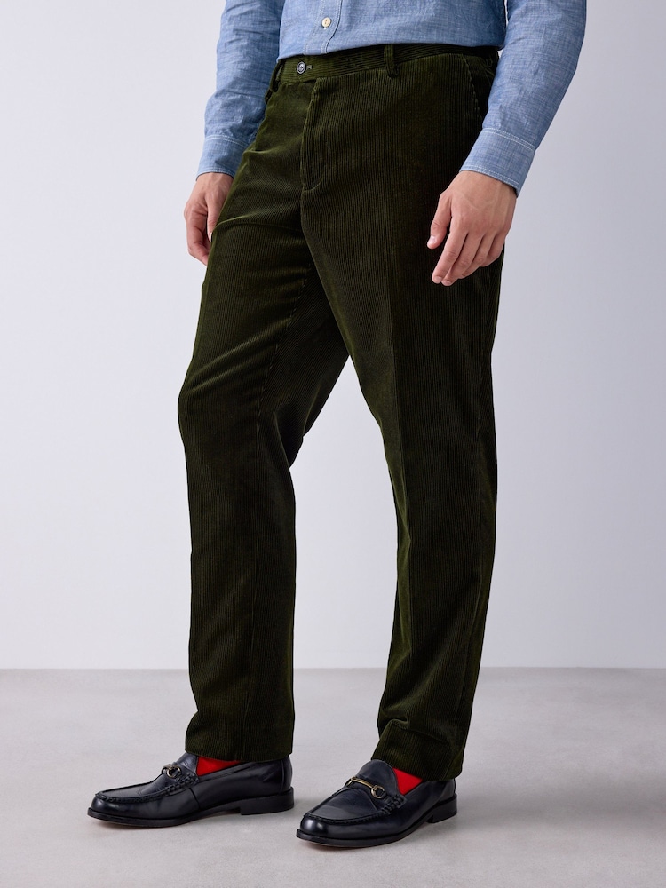 Оливково-зелений - Signature Tailored Fit Pontoglio Italian Cotton Corduroy Suit Trousers - Image 1 of 9