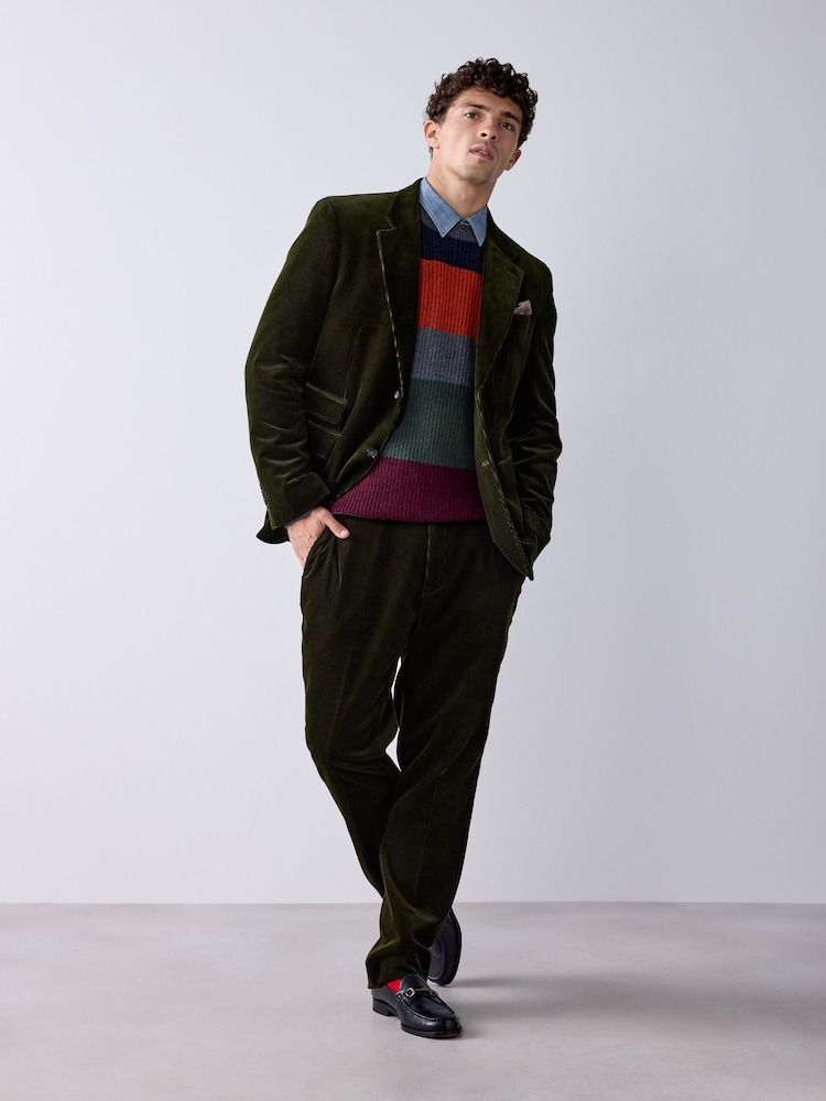 Оливково-зелений - Signature Tailored Fit Pontoglio Italian Cotton Corduroy Suit Trousers - Image 2 of 9