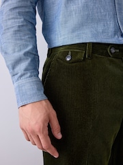 Оливково-зелений - Signature Tailored Fit Pontoglio Italian Cotton Corduroy Suit Trousers - Image 4 of 9