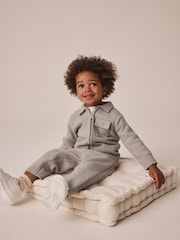 Neutral Knitted Zip Through Cardigan and Jogger Set (3mths-7yrs) - Image 4 of 9