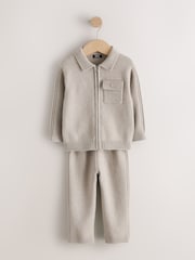 Neutral Knitted Zip Through Cardigan and Jogger Set (3mths-7yrs) - Image 5 of 9
