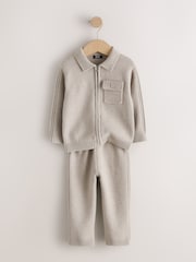 Neutral Knitted Zip Through Cardigan and Jogger Set (3mths-7yrs) - Image 7 of 9