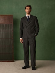 Charcoal Grey Double Breasted Relaxed Fit Check Suit Jacket with Wool - Image 2 of 7