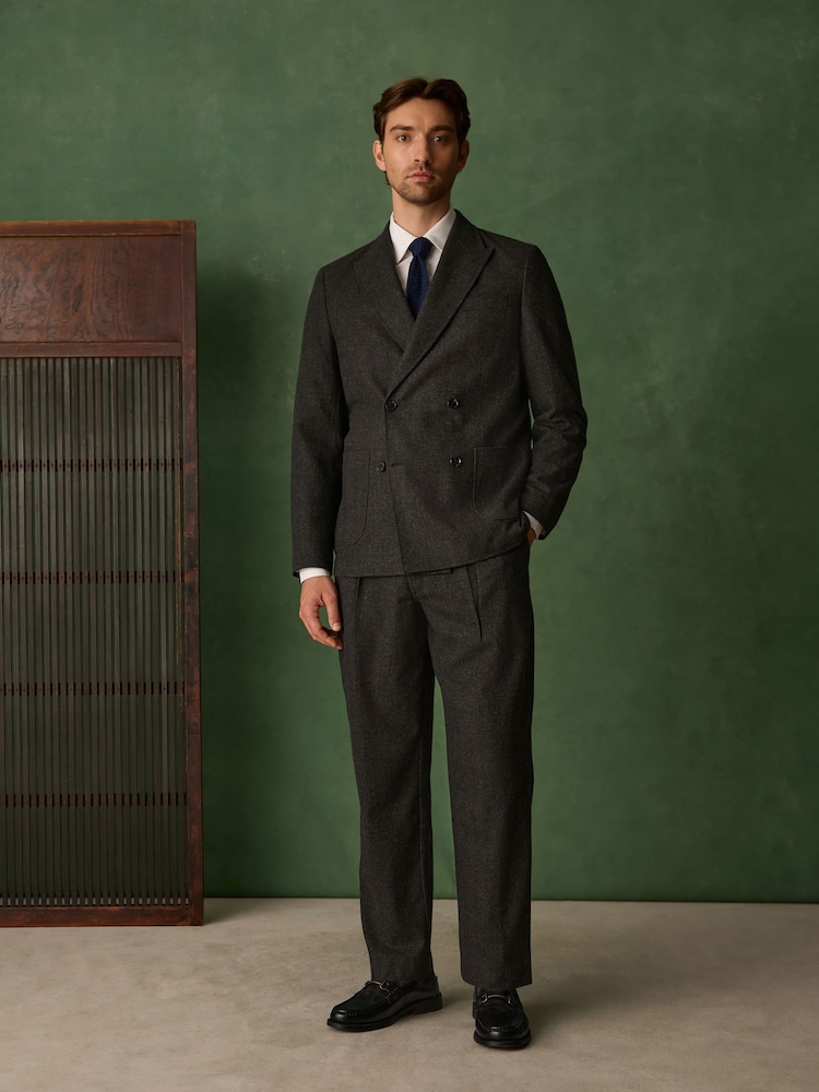 Charcoal Grey Double Breasted Relaxed Fit Check Suit Jacket with Wool - Image 2 of 7 Charcoal Grey Double Breasted Relaxed Fit Check Suit Jacket with Wool - Image 2 of 7