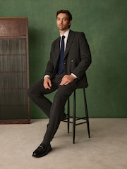 Charcoal Grey Double Breasted Relaxed Fit Check Suit Jacket with Wool - Image 4 of 7
