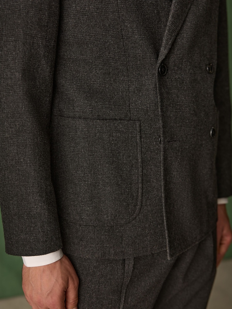 Charcoal Grey Double Breasted Relaxed Fit Check Suit Jacket with Wool - Image 7 of 7 Charcoal Grey Double Breasted Relaxed Fit Check Suit Jacket with Wool - Image 7 of 7