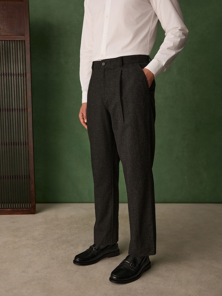 Charcoal Grey Relaxed Fit Check Suit Trousers With Wool - Image 1 of 5