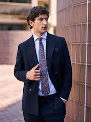 Navy N. Premium Double Breasted Tailored Fit Nova Fides Italian Wool Blend Herringbone Suit Jacket - Image 1 of 8