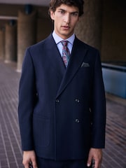 Navy N. Premium Double Breasted Tailored Fit Nova Fides Italian Wool Blend Herringbone Suit Jacket - Image 2 of 8