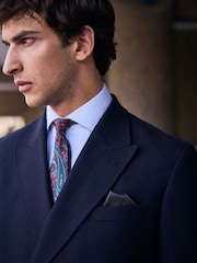 Navy N. Premium Double Breasted Tailored Fit Nova Fides Italian Wool Blend Herringbone Suit Jacket - Image 5 of 8