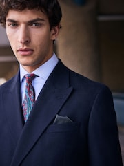 Navy N. Premium Double Breasted Tailored Fit Nova Fides Italian Wool Blend Herringbone Suit Jacket - Image 6 of 8