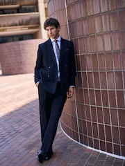 Navy N. Premium Double Breasted Tailored Fit Nova Fides Italian Wool Blend Herringbone Suit Jacket - Image 7 of 8