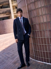 Navy N. Premium Double Breasted Tailored Fit Nova Fides Italian Wool Blend Herringbone Suit Jacket - Image 8 of 8