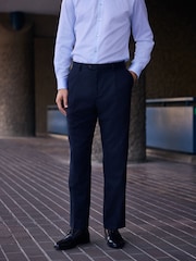 Navy N. Premium Tailored Fit Nova Fides Italian Wool Blend Herringbone Suit Trousers - Image 2 of 4