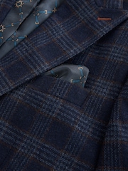 Bright Blue Slim Fit Nova Fides Italian Wool Rich Check Trimmed Suit Jacket - Image 10 of 12