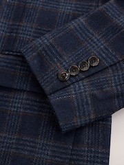 Bright Blue Slim Fit Nova Fides Italian Wool Rich Check Trimmed Suit Jacket - Image 11 of 12