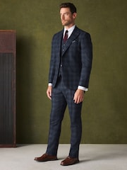Bright Blue Slim Fit Nova Fides Italian Wool Rich Check Trimmed Suit Jacket - Image 2 of 12