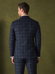 Bright Blue Slim Fit Nova Fides Italian Wool Rich Check Trimmed Suit Jacket - Image 3 of 12