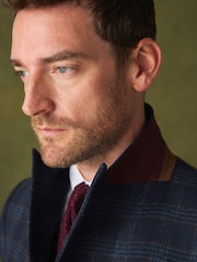 Bright Blue Slim Fit Nova Fides Italian Wool Rich Check Trimmed Suit Jacket - Image 4 of 12
