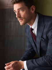 Bright Blue Slim Fit Nova Fides Italian Wool Rich Check Trimmed Suit Jacket - Image 5 of 12