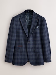Bright Blue Slim Fit Nova Fides Italian Wool Rich Check Trimmed Suit Jacket - Image 7 of 12