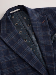 Bright Blue Slim Fit Nova Fides Italian Wool Rich Check Trimmed Suit Jacket - Image 8 of 12