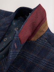 Bright Blue Slim Fit Nova Fides Italian Wool Rich Check Trimmed Suit Jacket - Image 9 of 12