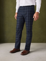 Bright Blue Slim Fit Nova Fides Italian Wool Rich Check Trimmed Suit Trousers - Image 1 of 9