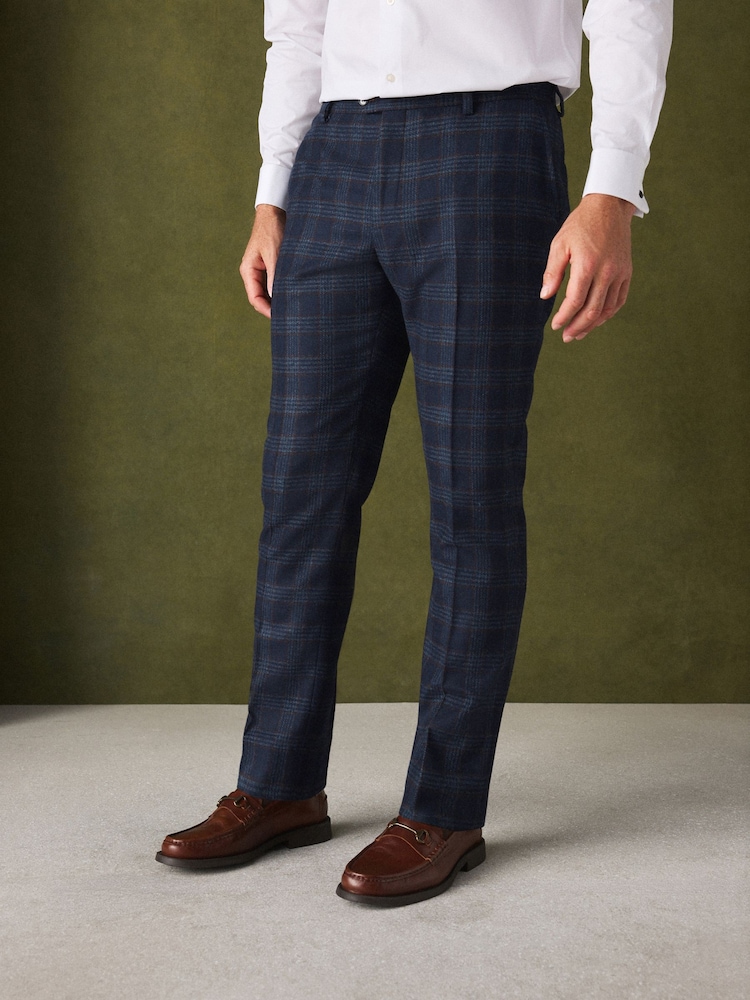 Bright Blue Slim Fit Nova Fides Italian Wool Rich Check Trimmed Suit Trousers - Image 1 of 9 Bright Blue Slim Fit Nova Fides Italian Wool Rich Check Trimmed Suit Trousers - Image 1 of 9
