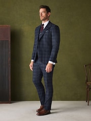 Bright Blue Slim Fit Nova Fides Italian Wool Rich Check Trimmed Suit Trousers - Image 2 of 9