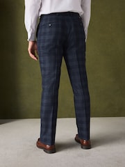 Bright Blue Slim Fit Nova Fides Italian Wool Rich Check Trimmed Suit Trousers - Image 3 of 9