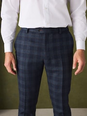 Bright Blue Slim Fit Nova Fides Italian Wool Rich Check Trimmed Suit Trousers - Image 4 of 9