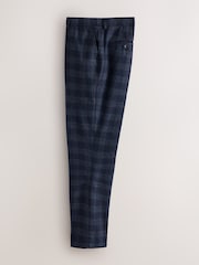 Bright Blue Slim Fit Nova Fides Italian Wool Rich Check Trimmed Suit Trousers - Image 6 of 9