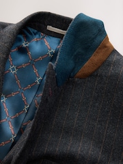 Charcoal Grey Double Breasted Tailored Fit Stripe Trimmed Suit Jacket With Wool - Image 10 of 12