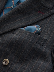 Charcoal Grey Double Breasted Tailored Fit Stripe Trimmed Suit Jacket With Wool - Image 11 of 12