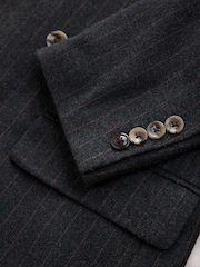 Charcoal Grey Double Breasted Tailored Fit Stripe Trimmed Suit Jacket With Wool - Image 12 of 12