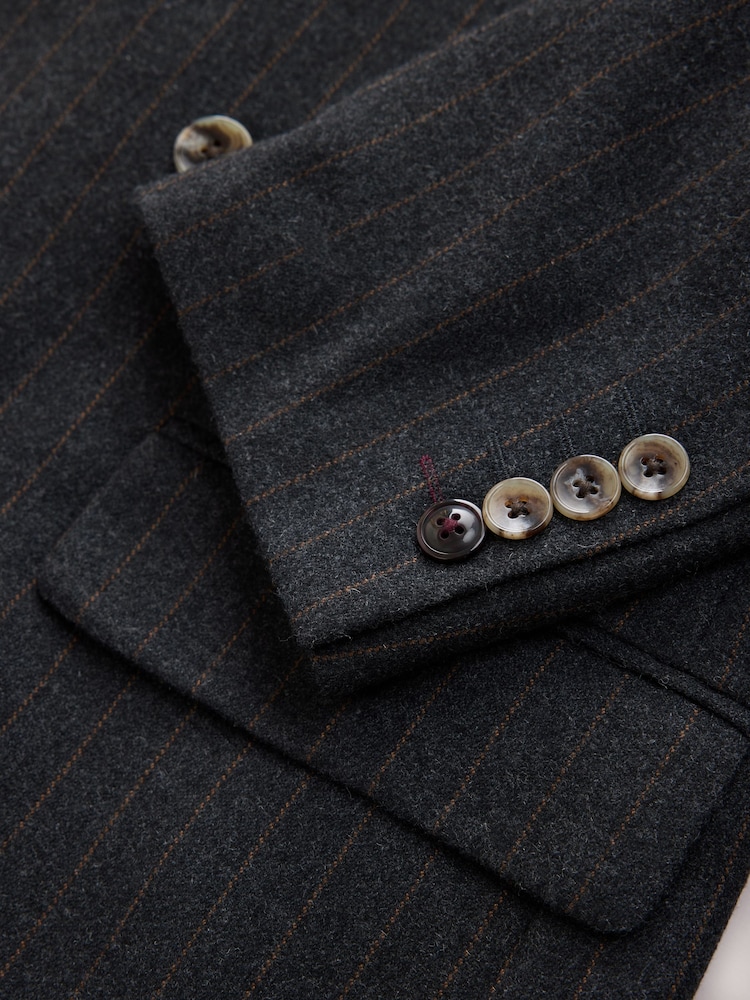 Charcoal Grey Double Breasted Tailored Fit Stripe Trimmed Suit Jacket With Wool - Image 12 of 12 Charcoal Grey Double Breasted Tailored Fit Stripe Trimmed Suit Jacket With Wool - Image 12 of 12