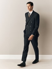 Charcoal Grey Double Breasted Tailored Fit Stripe Trimmed Suit Jacket With Wool - Image 2 of 12