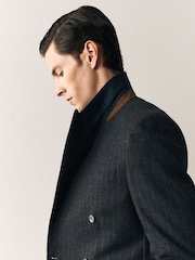 Charcoal Grey Double Breasted Tailored Fit Stripe Trimmed Suit Jacket With Wool - Image 4 of 12