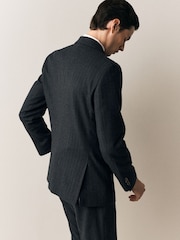 Charcoal Grey Double Breasted Tailored Fit Stripe Trimmed Suit Jacket With Wool - Image 5 of 12