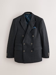 Charcoal Grey Double Breasted Tailored Fit Stripe Trimmed Suit Jacket With Wool - Image 7 of 12