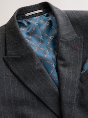 Charcoal Grey Double Breasted Tailored Fit Stripe Trimmed Suit Jacket With Wool - Image 9 of 12
